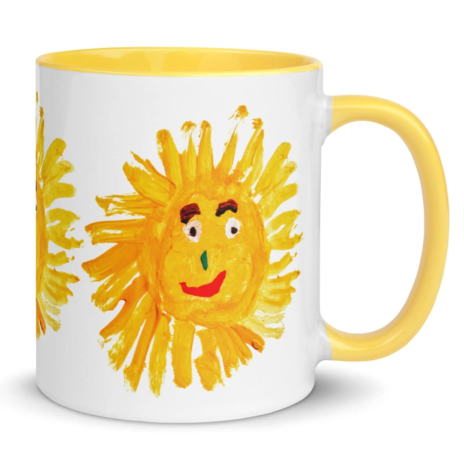 Golden Sun mug lifestyle photo on wooden desk next to morning coffee