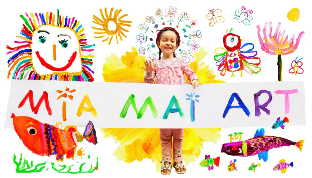 Original rainbow sun painting by child artist Mia Mai - vibrant acrylic artwork featuring a smiling golden sun with colorful rays